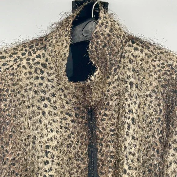 Wms Reversible Leopard Faux Fur Black Jacket Size L Textured Mob Wife Aesthetic - Picture 8 of 9